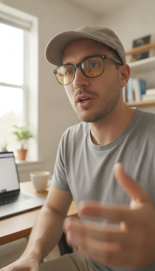 Wearing Amber at a home-office desk